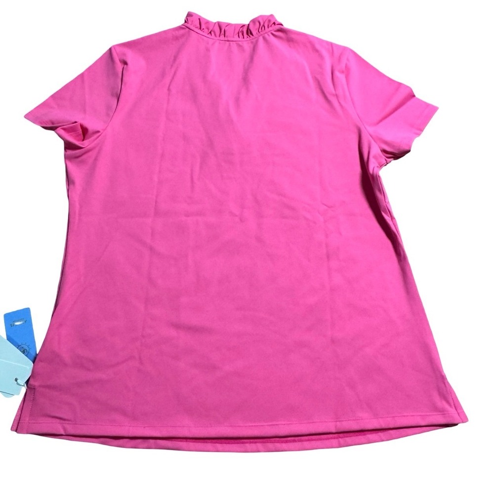 ACEGOLFS Women L Rose Red Ruffle V-Neck Golf Polo UPF 50+ EzeeCool NWT